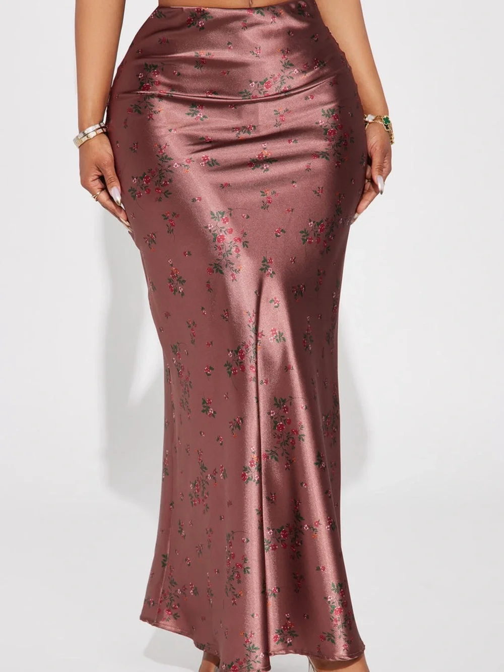 Fashion Nova Copper Satin Floral Maxi Skirt - Picture 1 of 6